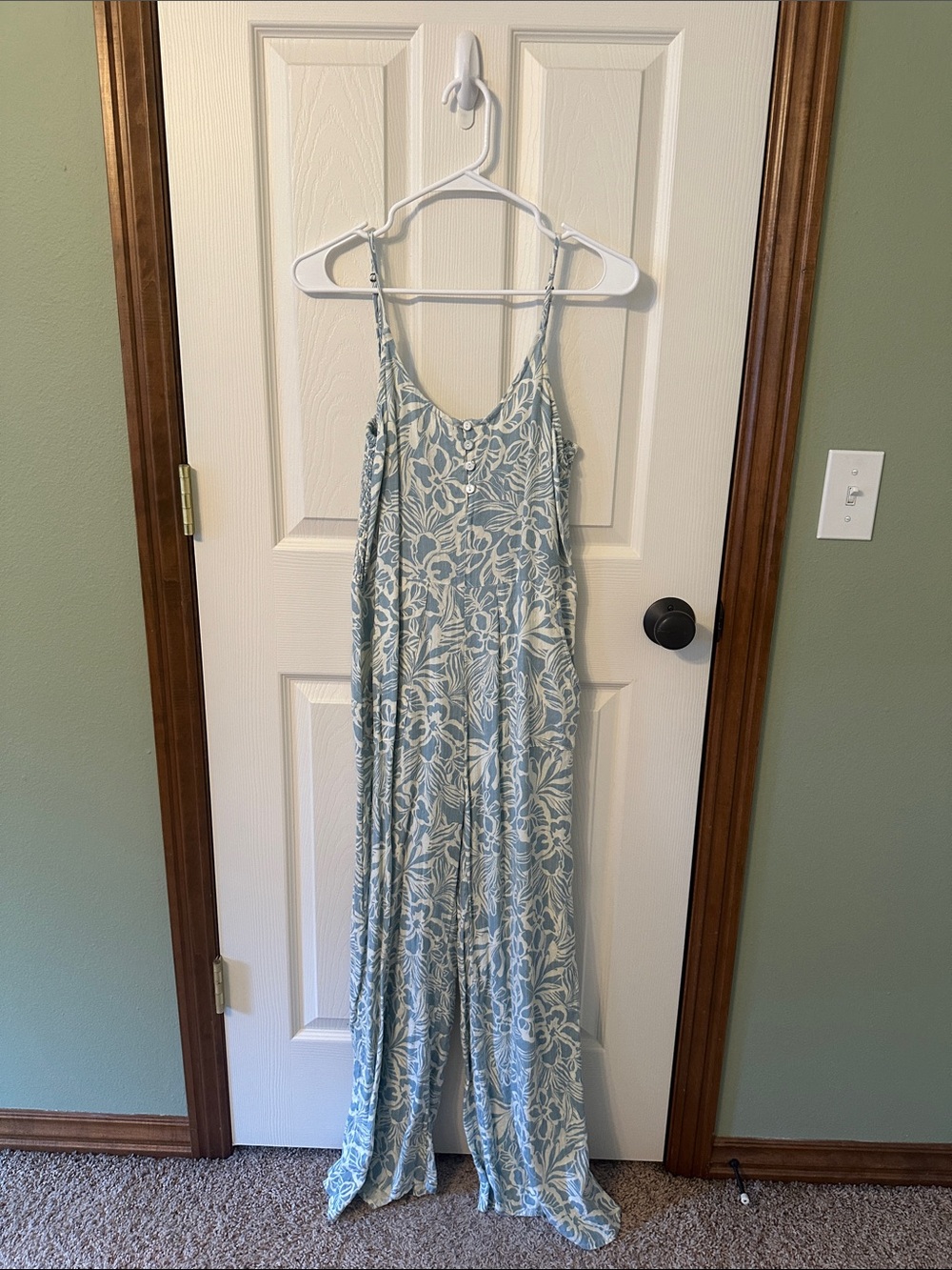 Rip Curl Light Blue and White Floral Jumpsuit